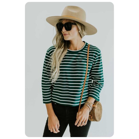* NWT Roolee Mirae Green White Stripe Top sz L - Picture 1 of 6